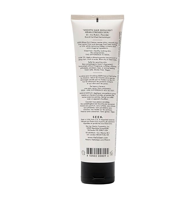 SEEN Blow-Out Creme, Fragrance Free - Non-Comedogenic & Blow Out Hair Cream- Reduces Frizz- Heat Protectant- Safe for Sensitive, Eczema & Acne Prone Skin