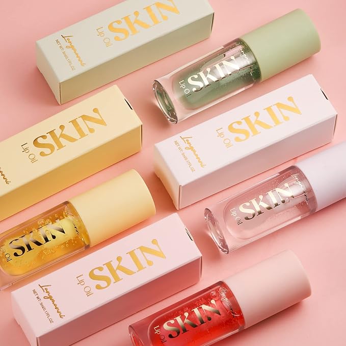 Plumping Lip Oil 4 Packs Hydrating Lip Glow Oil Fruit Extract Lip Gloss Moisturizing Lip Balm and Tinting for Dry Lips