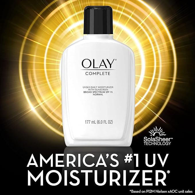 Olay Face Moisturizer, Complete with Sunscreen SPF 15, Daily Facial Lotion for Normal Skin, Lightweight Hydrating Broad Spectrum Sun Protection - Vitamin C, E, and Niacinamide - 6 Oz 2 Pack
