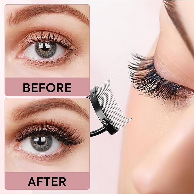 Foldable Eyelash Separator Comb, Stainless Steel Curved Lash Definer, Mascara Comb & Clump Remover Tool for Natural, Flawless Lashes