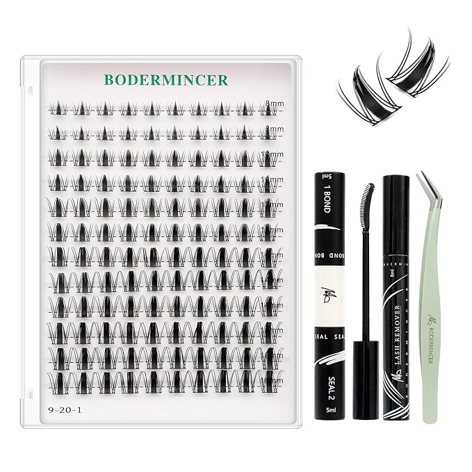 Bodermincer Lash Clusters D Curl Black/Brown/Colored Lashes 10-12-14/12-14-16/16-18-20mm Mixed Lash Clusters Kit For Beginner (B01# Fairy Lash Kit 8-16mm MIX)