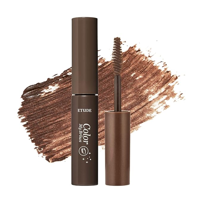 ETUDE Color My Brows, Brow Mascara, 3D Natural Coloring, Beeswax & Carnauba Wax, Moisturizing Brow Care, Eyebrow tint, Soft Gel Texture, Korean Makeup, Beauty, Rich Brown (0.152 Fl Oz)