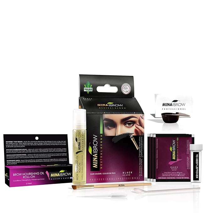 MINA ibrow Henna Professional Tint Kit with Nourishing Oil (Black)