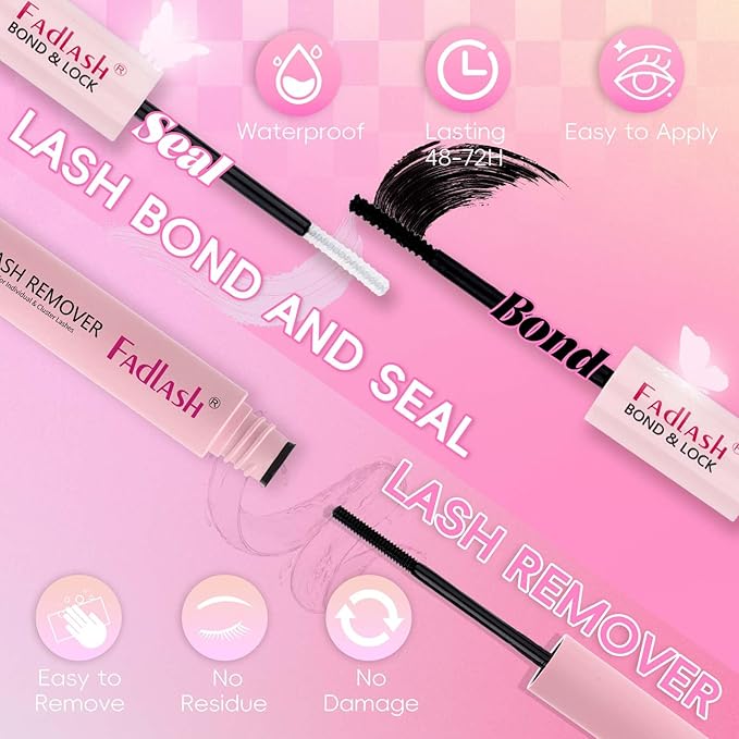 FADLASH DIY Lash Extension Kit Individual Lashes Cluster D Curl Eyelash Extension Kit D Curl Lash Clusters and Lash Applicator Tool for Self Application at Home(KIT 60D-D-12-18mm)