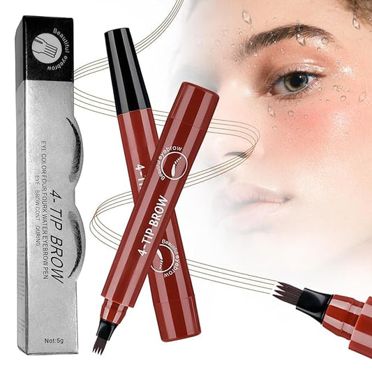 2Pcs Microblading Eyebrow Pencil for Women, Upgraded Waterproof Microblading Eyebrow Pencil with 4 Fork, Long-Lasting Fine Stroke Magic Eyebrow Pencils for Natural Makeup (Red Brown)