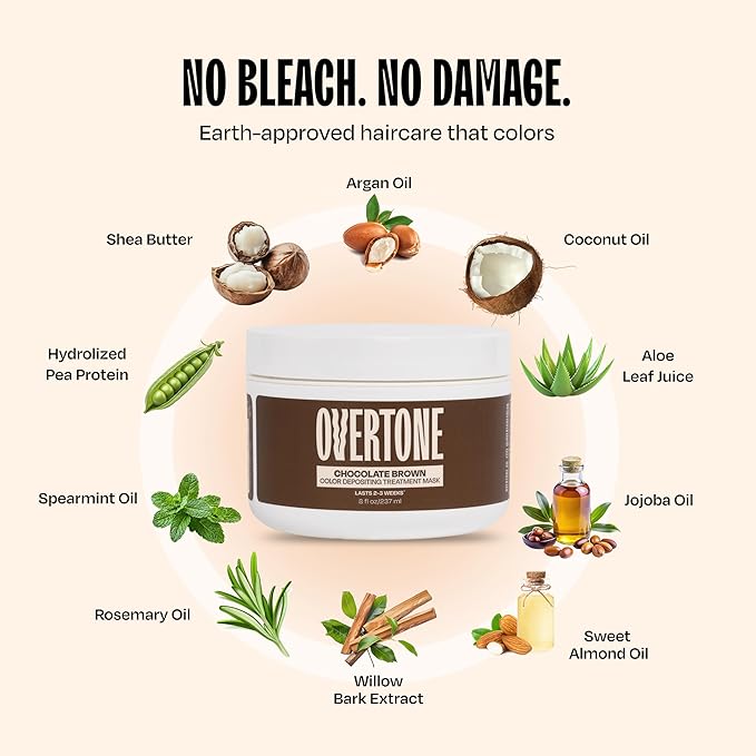 Overtone Semi Permanent Hair Color Conditioner, Chocolate Brown, 8 oz, Nourishing, Damage-Free, Color Depositing Mask for All Hair Types with Shea Butter & Coconut Oil, Vegan & Cruelty-Free
