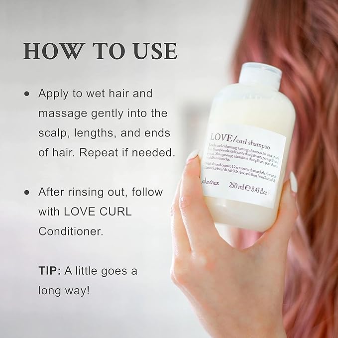Davines LOVE Curl Shampoo | Wavy & Curly Hair Shampoo | Smooth and Moisturize Curls with Almond Extract | 8.45 fl oz