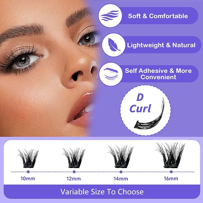 Fabloss Self Adhesive Eyelashes Clusters 40Pcs-Thick Volume Lashes Press On Lashes Self Adhesive Lashes Pre-Glued Lashes Clusters Kit No Remover No Residue with Tweezers 14-16MM