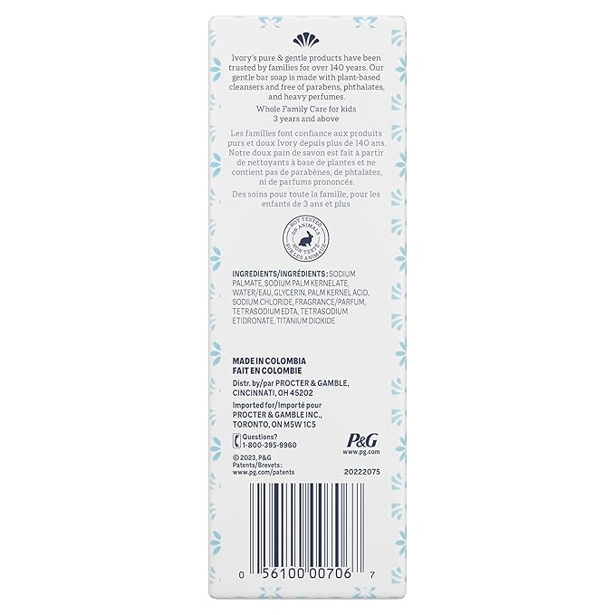 Ivory Gentle Bath Bar Soap, Family Pack, Designed for Whole Family, 99.44% Pure Formula, Plant-Based Cleansers, Made Without Heavy Perfumes, Parabens or Phthalates, Original Scent, 3.17 oz (10 Count)