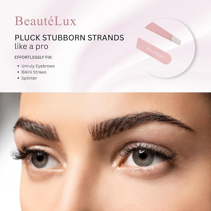 Slant Tip Eyebrow Tweezer for women & men – Stainless Steel Tweezers, Stocking Stuffer for women & men Facial Hair Removal tweezers for Chin hair, Ingrown Hair tweezer, Pink Travel tweezers with case