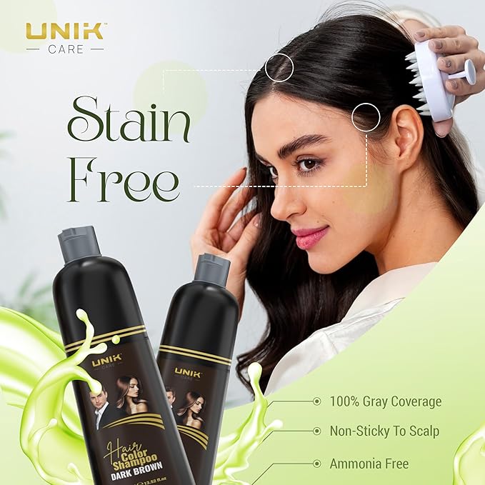 Dark Brown Hair Dye Shampoo 400ml – 3 in 1 Natural Color Shampoo for Gray Hair – Ammonia-Free Hair Dye for Women & Men – Long-Lasting Instant Natural Brown Coverage