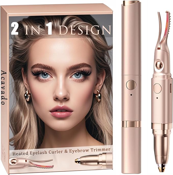 2 in 1 Heated Eyelash Curlers and Eyebrow Trimmer for Women, Electric Eyelash Curler with 2 Temperature Modes Anti-Burn USB Rechargeable Heated Eyelash Curler, Ideal Gift for Women JS710