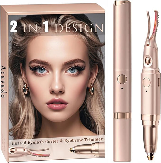 2 in 1 Heated Eyelash Curlers and Eyebrow Trimmer for Women, Electric Eyelash Curler with 2 Temperature Modes Anti-Burn USB Rechargeable Heated Eyelash Curler, Ideal Gift for Women JS710