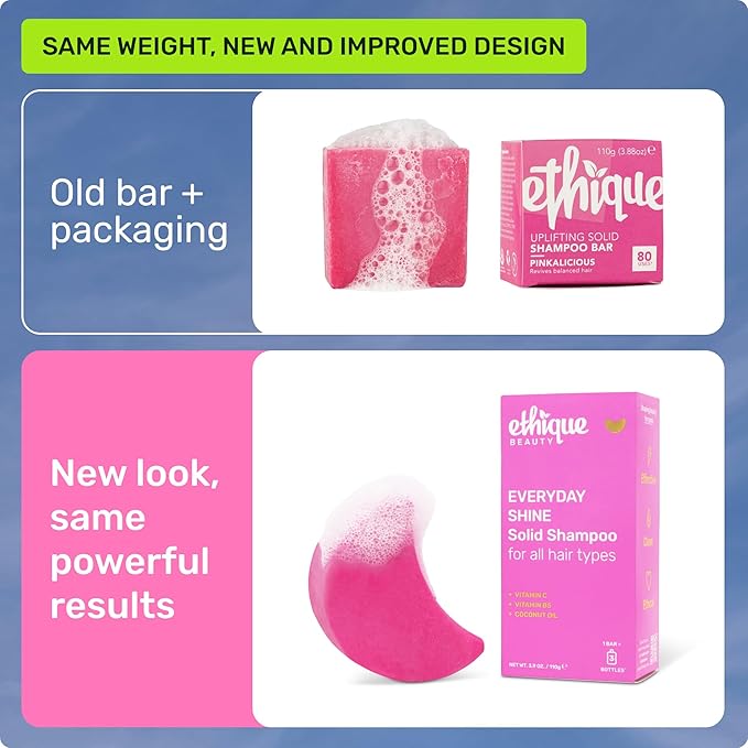 Ethique Everyday Shampoo Bar for soft, shiny hair with Vitamin C - Plastic-Free, Cruelty-Free, Vegan, 3.88 oz - Formerly Pinkalicious