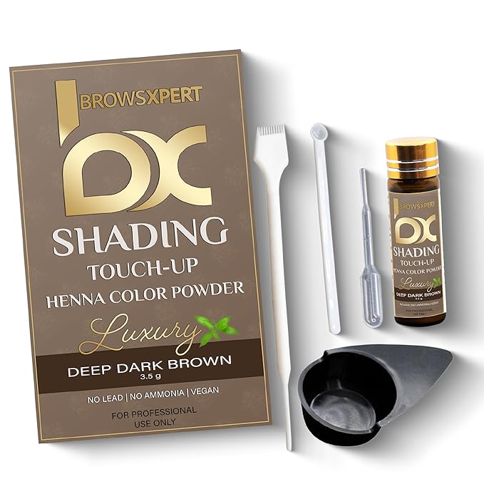 BROWSXPERT Gentle Spot Henna Hair Dye With Mixing Dish, Exclusive Stir and Brush + Follow Instructions | 3.5g | Natural Deep Dark Brown