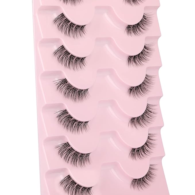 JIMIRE Half Lashes with Clear Band Cat-Eye Lashes Fluffy Wispy Accent False Eyelashes Natural Look Handmade Soft DIY Cluster Lashes Pack 7 Pairs