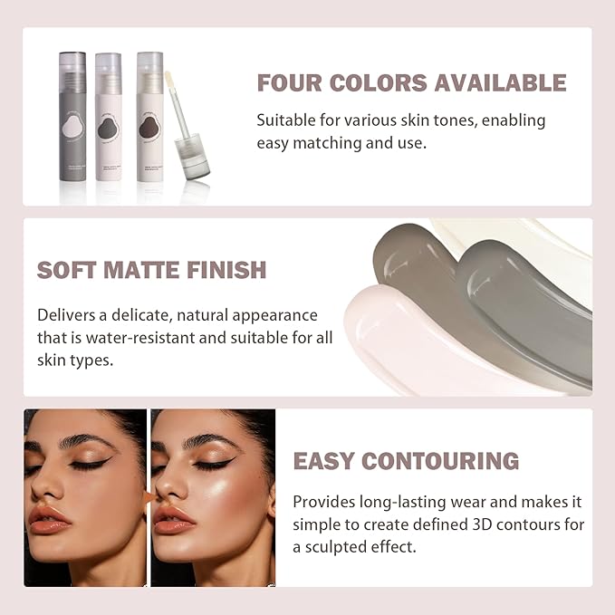 Warm Toned Natural Brown Liquid Contour Stick, Smooth Texture with Buildable Coverage, Blendable Lightweight & Long Lasting Face Shaping Contouring Makeup, Portable Travel Size, 202