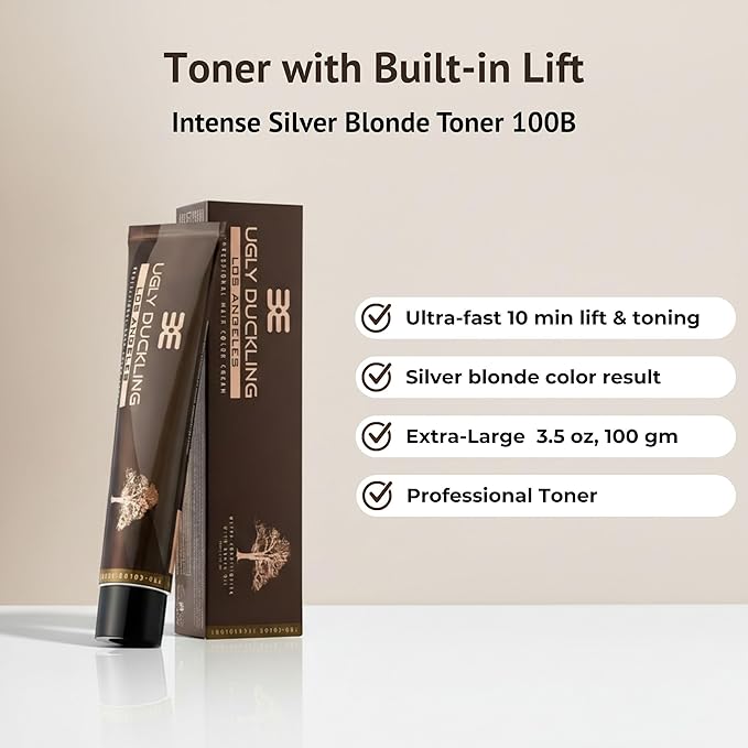 Professional Hair Color with Argan Oil 100B Intense Silver Blonde Toner. 3.5 oz tube (100 ml). Argan oil ensures exceptional hair quality and shine. Made in Europe.