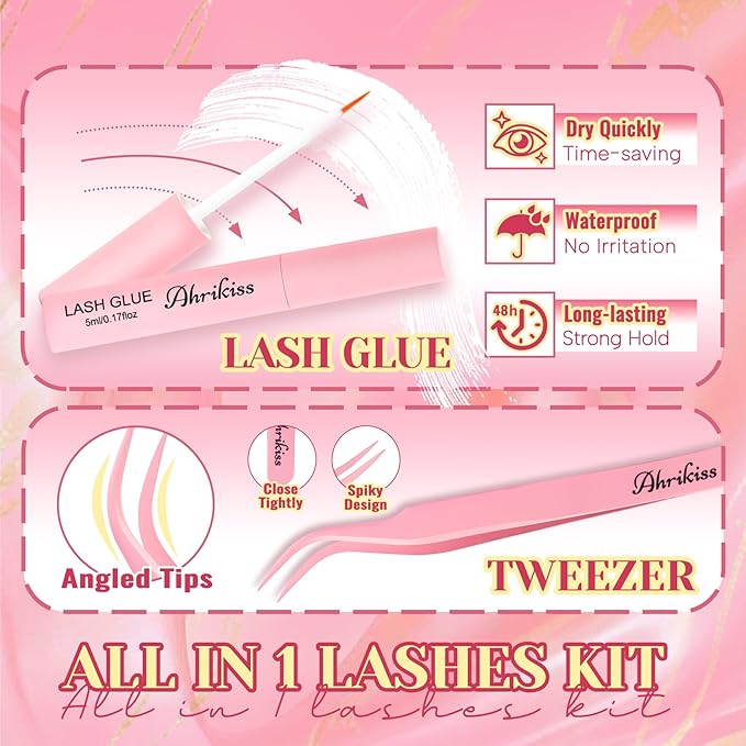 Ahrikiss Manga Lashes Wet Look Wispy Anime False Eyelashes 8 Pairs Faux Mink Lashes Kit with Lash Glue and Lash Tweezers Soft Fake Lashes Spiky Strip Lashes Look Like Individual Lashes (Clammy)