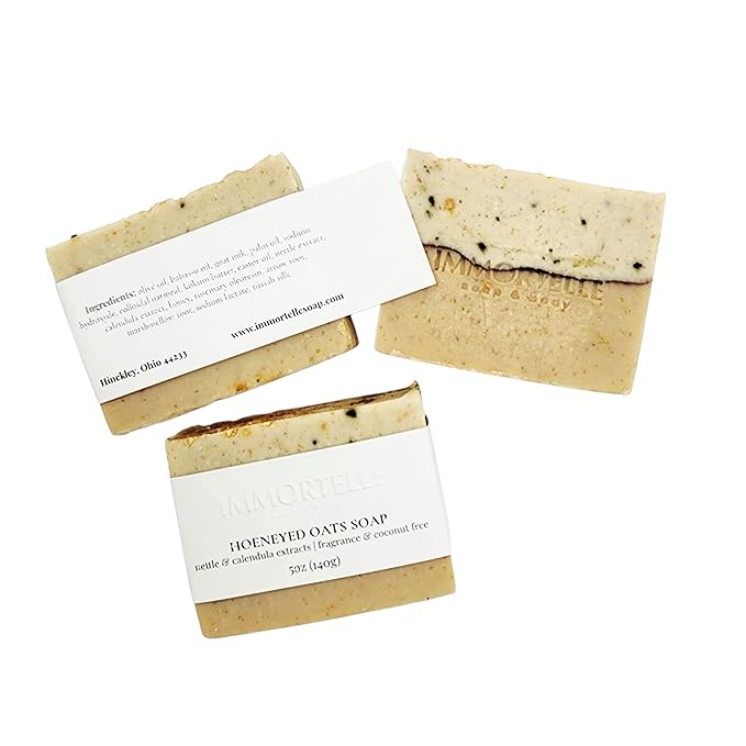 Honeyd Oats body soap bar/Immortelle handmade/goatmilk/bee pollen & honey / 5oz / all skin types/Coconut-free/fragrance free/Babassu oil/calendula & nettle extracts/colloidal oatmeal (Unscented)