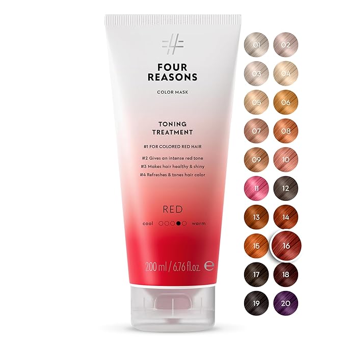 FOUR REASONS Color Mask - Red - (27 Colors) Toning Treatment, Color Depositing Conditioner, Tone & Enhance Color-Treated Hair - Semi Permanent Hair Dye, Vegan and Cruelty-Free, 6.76 fl oz