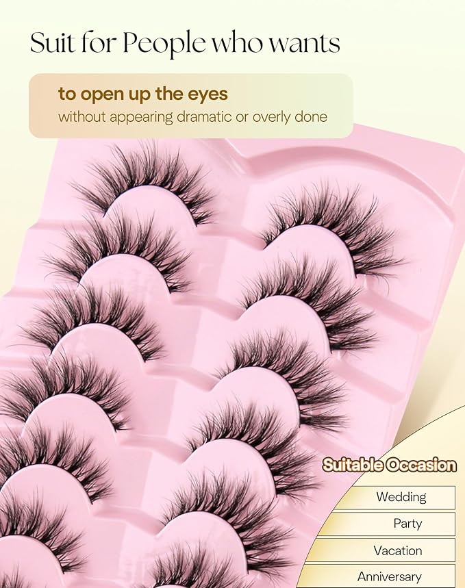 Wispy Lashes Cat Eye 15MM False Eyelashes Natural Look C Curl Natural Lash Strips Fake Eyelashes with 0.1MM Thin Band ChirpyLuna Cat Eyelash, 7 Pair