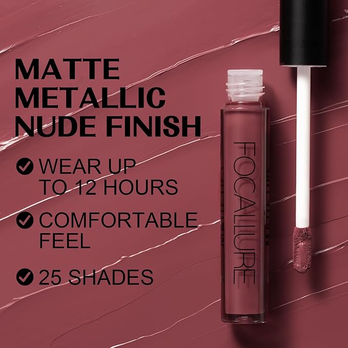 FOCALLURE Ultra Matte Liquid Lipstick,Longwear Rich Lip Colors,Easy to Create a Sexy Lips with High-grade Formula,Long Lasting Waterproof Lipstick Make Up,DEEP CHESTNUT