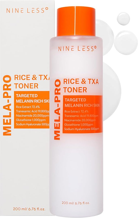 NINELESS Mela-Pro Rice & TXA Toner - Niacinamide and Glutathione - Soothing & Moisturizing - Korean Skincare, 6.76 fl.oz.