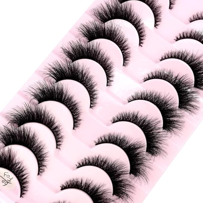 HBZGTLAD New 10 Pairs 3D Mink Lashes False Eyelashes Handmade Wispy Fluffy Long Lashes Natural Eye Makeup Tools Eye Lashes(6DF03)