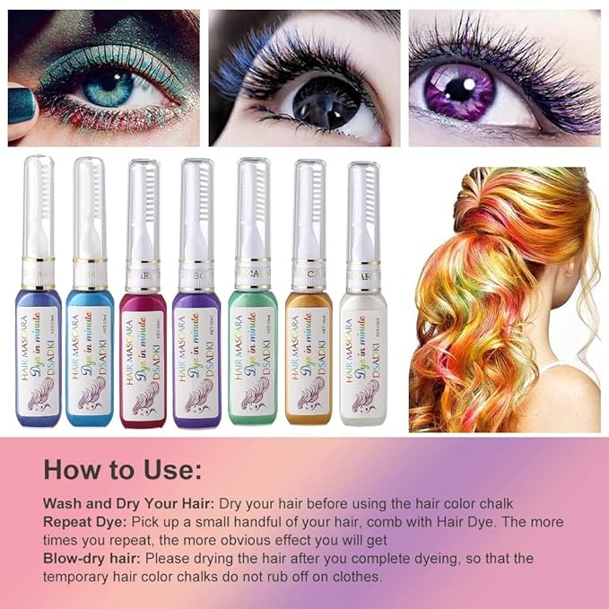 Temporary Hair Color Mascara Washable Hair Dye Stick Non-toxic Instant Hair Chalk Dye for Girls Women (White)