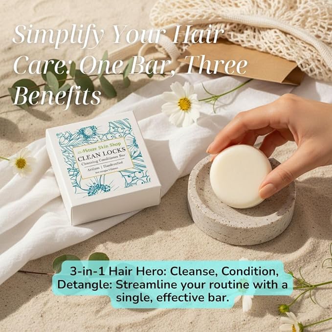Nature Skin Shop Co-Wash Cleansing Conditioner Bar, 3-in-1 Soap-Free Formula for Dry, Curly & Wavy Hair, Tames Frizz & Deeply Hydrates, Sulfate-Free, Zero-Waste