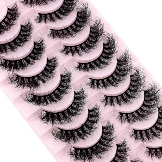 HBZGTLAD New 10 Pairs 3D Mink Lashes False Eyelashes Handmade Wispy Fluffy Long Lashes Natural Eye Makeup Tools Eye Lashes(DA-05)