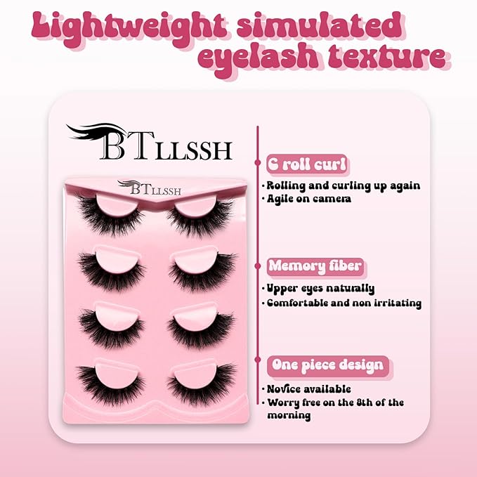Faux Mink Lash Extensions - Reusable 8 Pair Strip Lashes for Easy Application Vegan Mink Eyelash with Vivid 3D Effect Cruelty-Free Mink-Like False Eyelashes