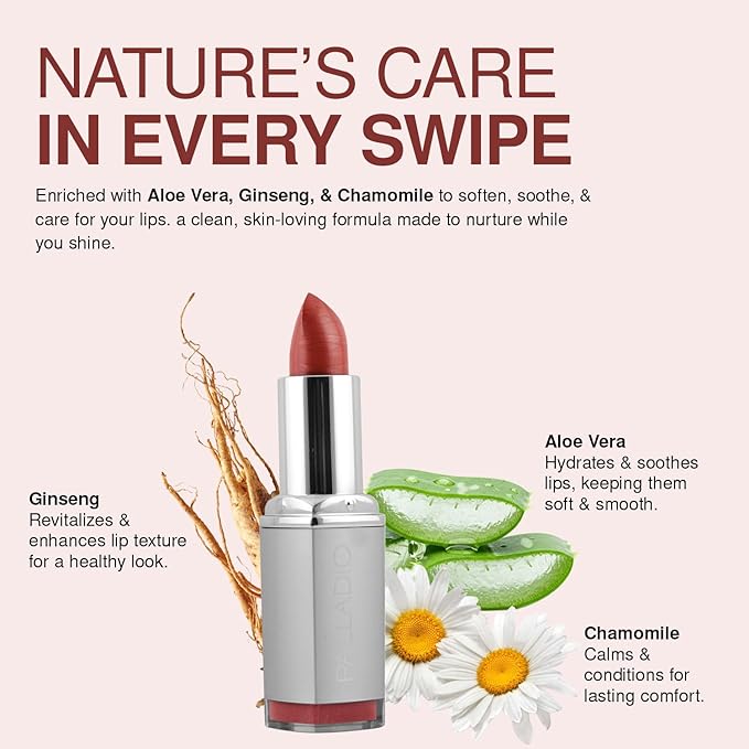 Palladio Herbal Lipstick, Rich Pigmented and Creamy Lip Color, Infused with Safflower, Ginseng, Ginkgo Biloba, Camellia and Aloe, Prevents Lips from Drying, Combats Fine Lines, Long Lasting, Juniper