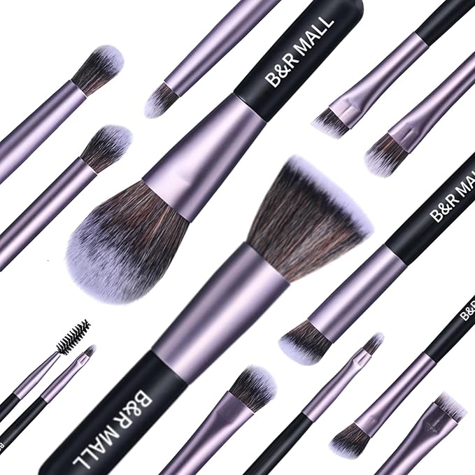 B&R MALL Makeup Brush Set with LED Mirror – Supper soft Brushes for Flawless Foundation, Concealer, Eyeshadow & More | Lightweight, Versatile, Perfect for On-the-Go Touch-Ups (Purple Black)