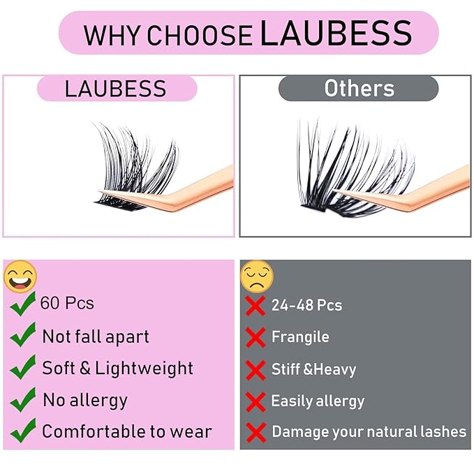 Lash Clusters 60pcs Individual Lashes Wispy Cluster Lashes D Curl Reusable Eyelash Clusters DIY Eyelash Extension Soft Individual Lash Extension Supplies (02-0.07, 14mm)