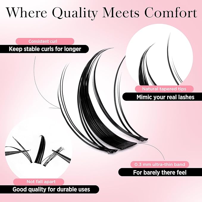 Manga Lash Clusters Wispy Eyelash Clusters with spikes, 144pcs D Curled Natural Volume Lash Extensions with Soft Ultra-thin Band, 10-16mm (F03)