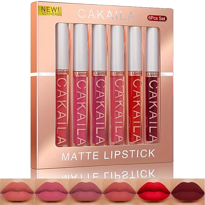 6 Pcs Liquid Lipsticks Set Matte Rich Red Colors Lipstick with Waterproof and Long-Lasting Soft Lip Gloss for Women and Gift (6 Pcs-B)