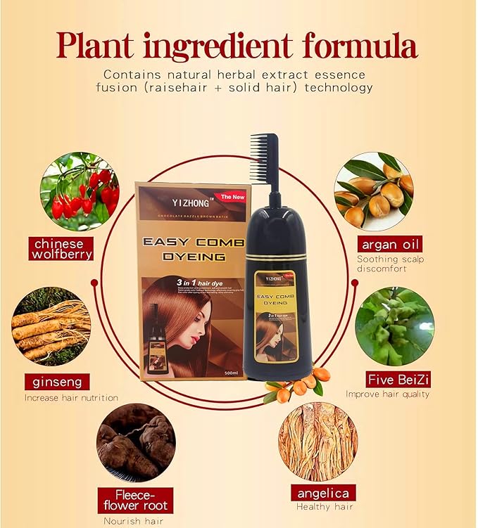 Hair Dye Shampoo Dark Brown Permanent YIZHONG Hair Color For 100% Gray Coverage Women Men Dark Easy Comb Dyeing (Dark Ash Blonde)