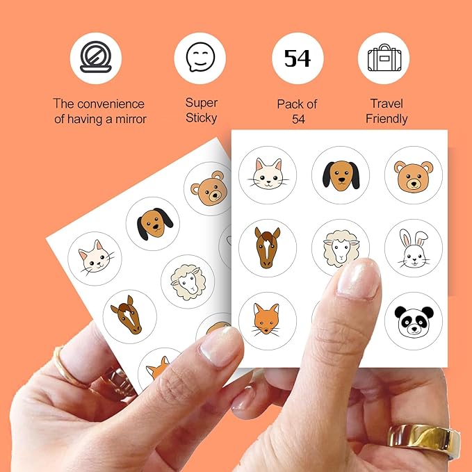 Acne Pimple Patches for Face 54 Count with Mirror Case for Day & Night Use - Hydrocolloid Pimple Pads, Emoji-Themed Blemish Dots, Clear Skin Treatment (Animal)