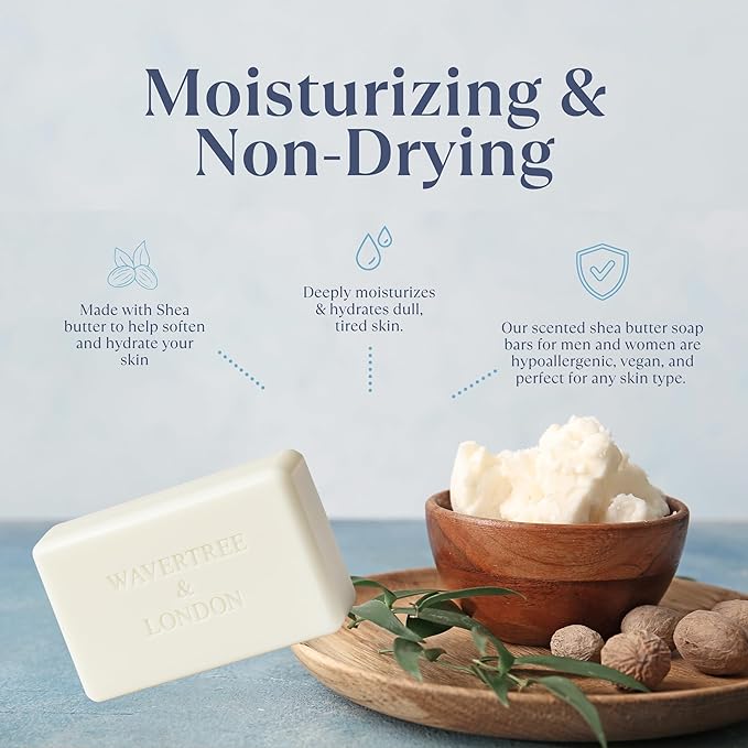 Wavertree & London Prosecco Scented Natural Soap (2 Bars), 7oz Moisturizing French Triple Milled Soap Bars enriched with shea butter - Pure Plant Based Bath & Body Bars for All Skin Types