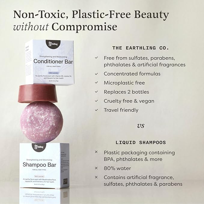 The Earthling Co. Shampoo & Conditioner Bar Set - Promote Hair Growth, Strengthen & Volumize All Hair Types - Paraben & Sulfate Free Formula with Natural Ingredients for Dry Hair (Vanilla Coconut)