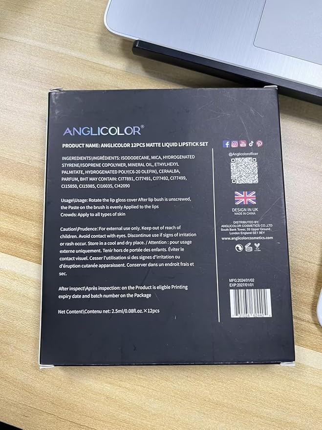 Anglicolor Matte Liquid Lipstick Set,Waterproof Long Lasting Non-Stick Lipstick for Women (12pcs)