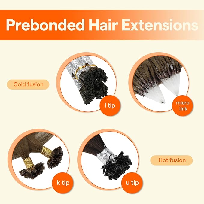 Full Shine Ktip Human Hair Extensions Medium Brown and Honey Blonde 14 Inch 50 Grams K Tip Hair Extensions Real Human Hair Prebonded Keratin Extensions Remy Hair