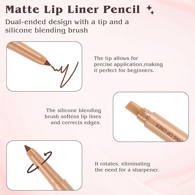 Matte Lip Liner, Plump Lipliner Pencil Crayon，Creamy Matte Finish with Silicone Smudger For Women, High-Pigment Smooth Formula for Sculpting &Contours Lip，Longwear，Lips Makeup，02#Coral pink