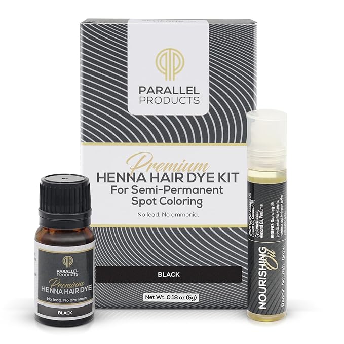 Parallel Products Spot Color Henna Kit - Henna Hair Dye - 5 grams - Tint for Professional Spot Coloring - With Nourishing Oil, Mixing Dish and Application Brush - Root Touch Up (Black)