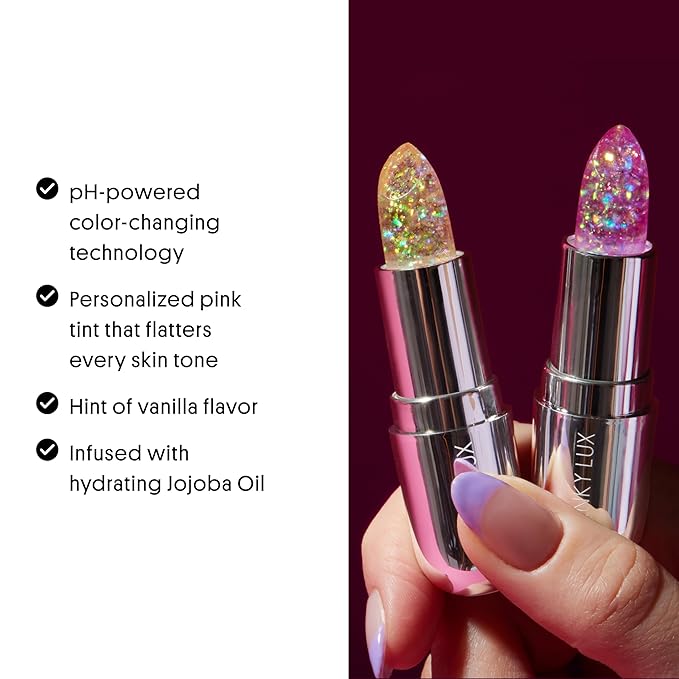 Winky Lux Lavender Glitter Confetti Balm - Hydrating ph Lip Balm, Natural Pink Tint with pH Color Changing, Moisturize & Soften Lips While Leaving Sheer Pink Tint, with Vanilla Scent