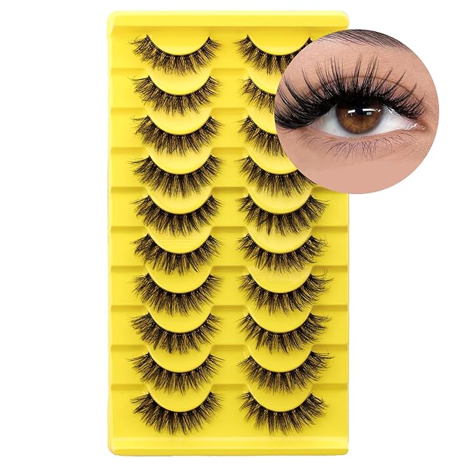 FADVAN Mink Lashes Natural Fluffy False Eyelashes 3D Volume Wispy Lashes Cateye Medium Length fake eyelashes Pestañas Postizas Naturales 10 Pairs-Lz201