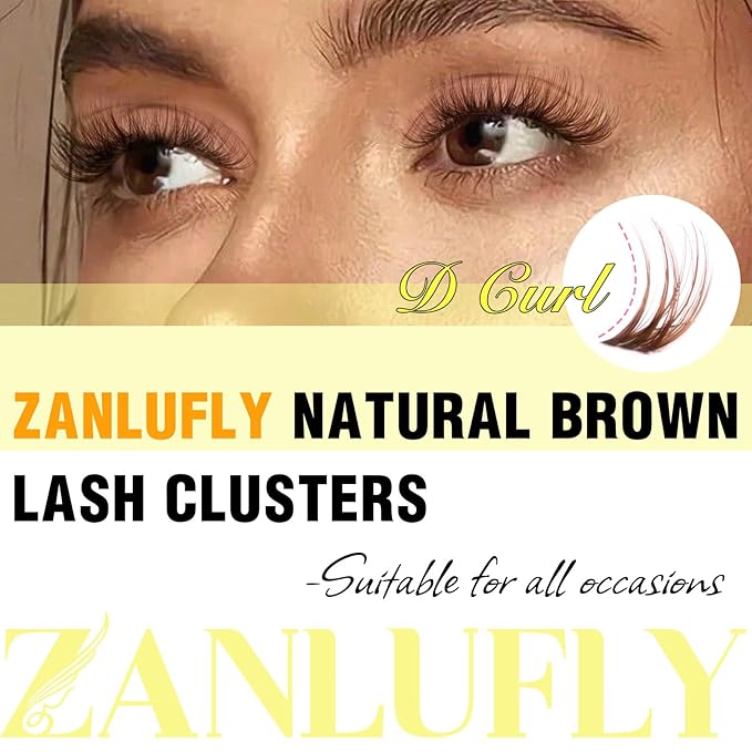 Brown Lash Clusters Natural Individual Lashes Cat Eye Eyelash Clusters D Curl Wispy DIY Lashes Extensions Brown Cluster Eyealshes Extension (10-16MM)