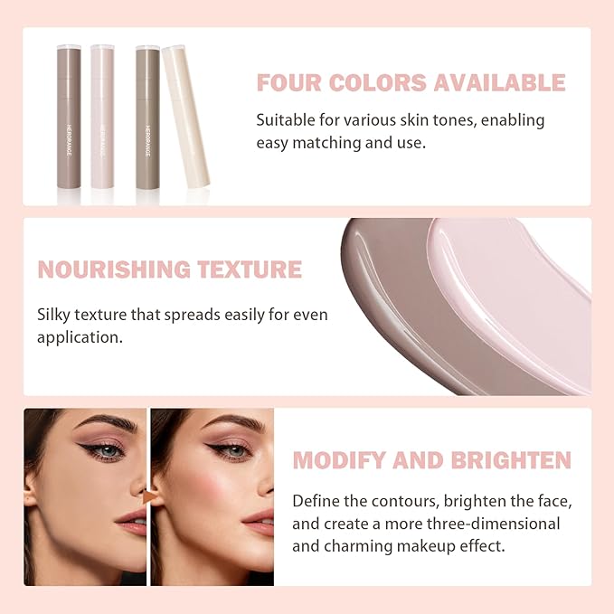 Warm Toned Liquid Concealer Highlighter Makeup, Blendable Cold Matte Cream for Face Eye Highlight, Lightweight and Moisturizing Cream Contour Illuminator Brightening Makeup, 2 Warm Beige White